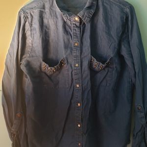 Jean button up embellished jacket